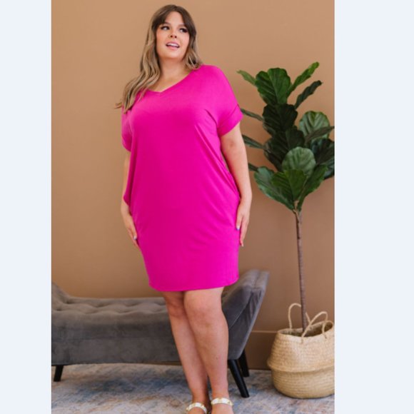 Natural Beauty Full Size Run T-Shirt Dress with Pockets in Magenta - Picture 10 of 13